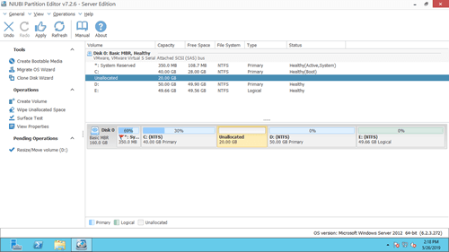 未割り当て領域の移動