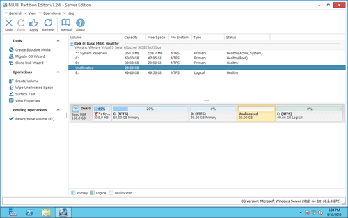 ドライブEが縮小されました