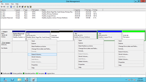 ボリュームの拡張が無効