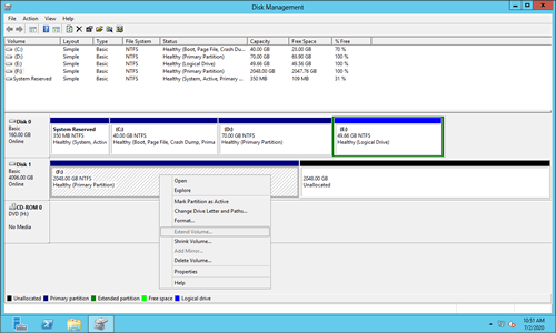 ボリュームの拡張が無効