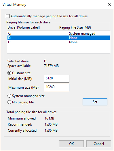 Auslagerungsdatei zurücksetzen