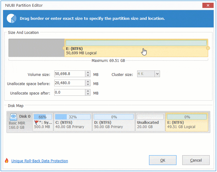 Partition E verschieben