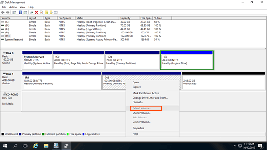 Volume erweitern ausgegraut