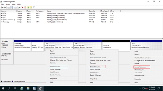 Volume erweitern deaktiviert
